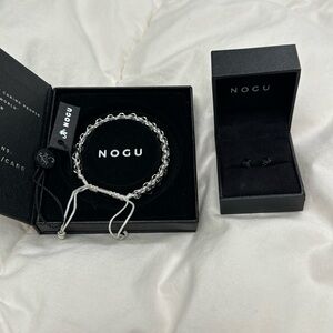 NOGU silver bracelet with black stud earrings